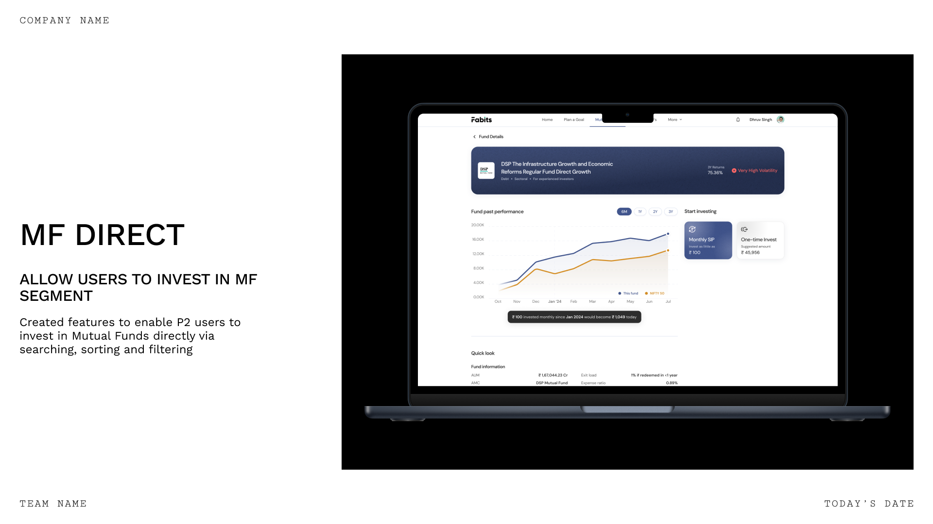 Mutual fund search interface